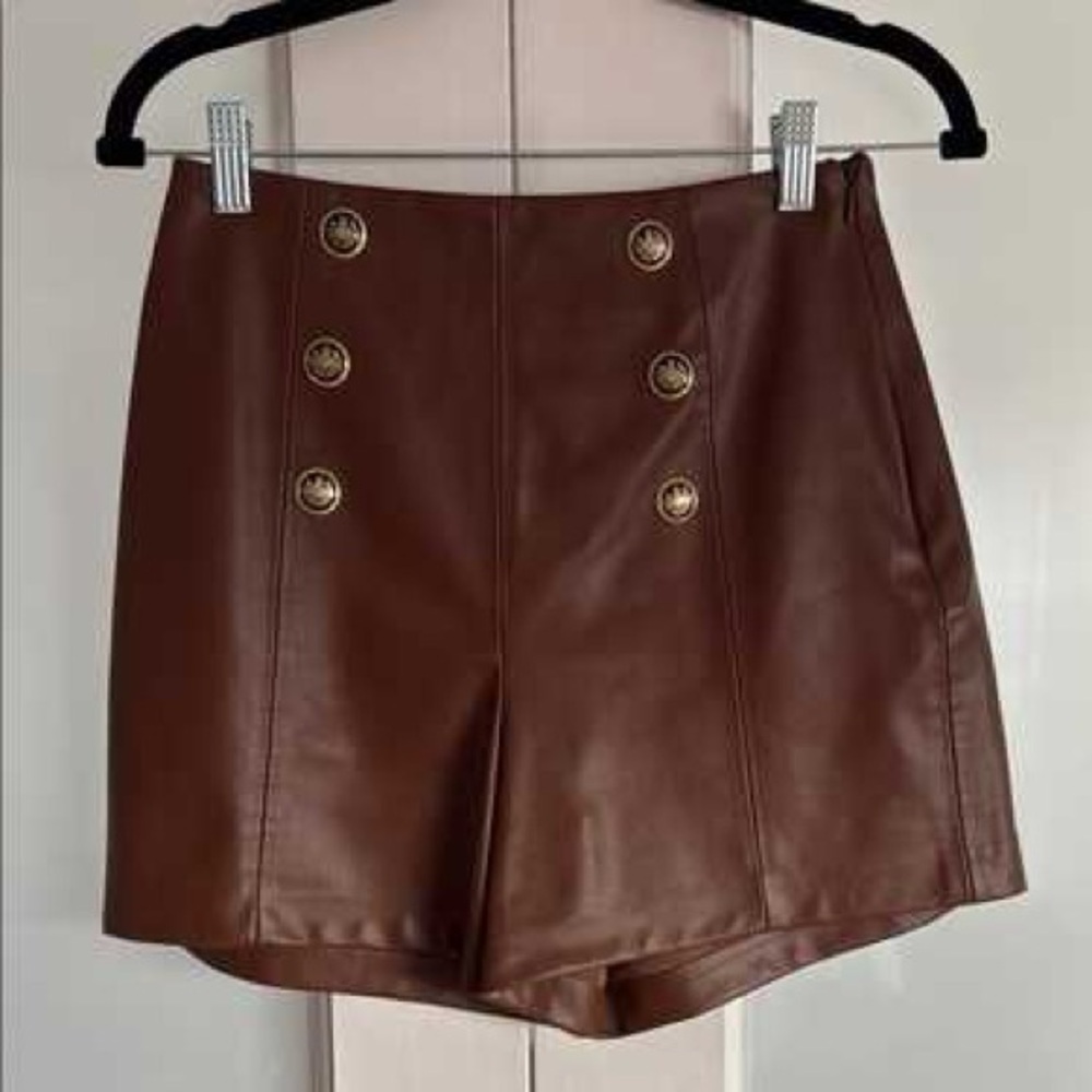 Zara High Waist Brown Leather Shorts